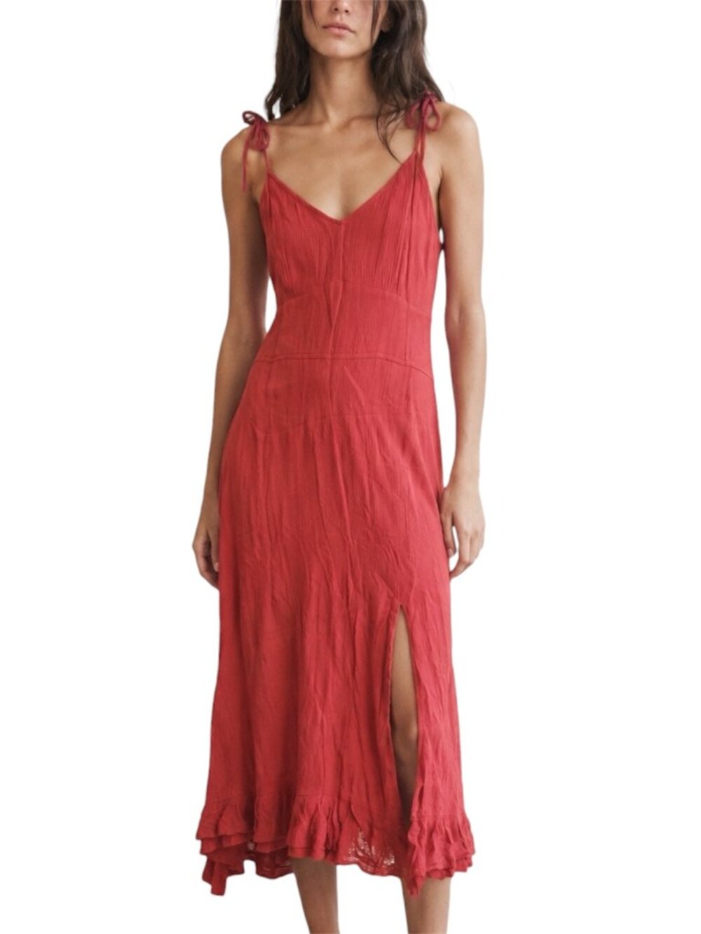Size S Abercrombie & Fitch Red Ruched Tie Strap boho Midi Dress
